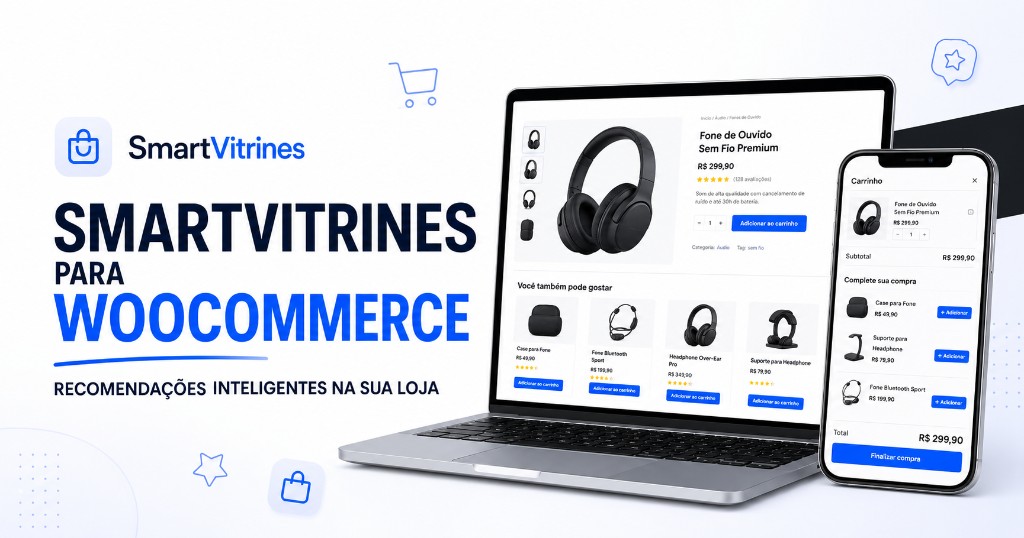 SmartVitrines exibindo recomendações de produtos em uma loja WooCommerce.