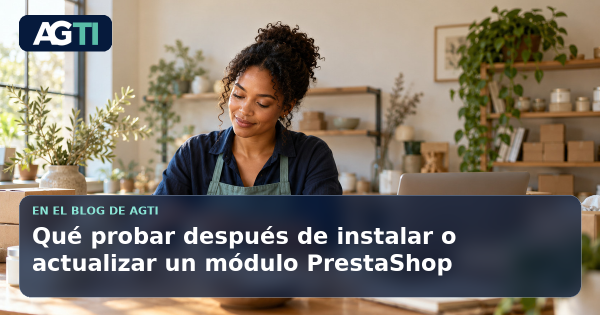 Personas revisan información de productos en una tienda. Portada de un artículo sobre pruebas tras instalar o actualizar módulos PrestaShop.
