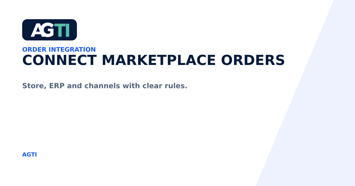 Connect marketplace orders. Store, ERP and channels with clear rules.